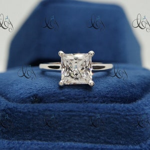 2ct Princess Cut Moissanite Engagement Ring / Two Tone Ring / Solitaire Ring / Classic Wedding Ring / Minimalist 4 Prong Solitaire Ring