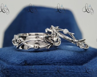 Couples Ring Set Wedding Rings Set Twig Ring for men and women His and Hers Wedding Band Anniversary Gift Diamond Wedding Band Promise gift