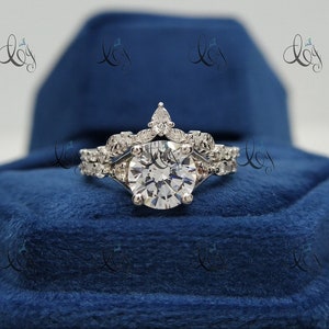 Vintage Round Cut Moissanite Engagement Ring Set Natural Leaf Branch Ring Unique Marquise Moissanite Silver Wedding Band Bridal Ring Set