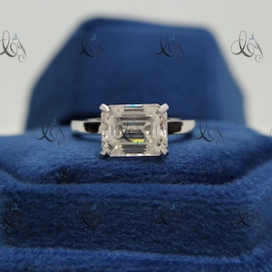 2.23 Carat Emerald Cut Engagement Ring, Emerald Moissanite Ring, Solitaire Diamond, Emerald Ring, Daily Wear Diamond Ring, East West Ring