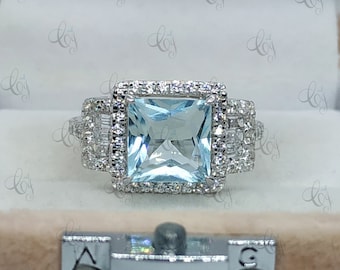 Vintage Aquamarine 6.00ct Gemstone Estate Art Deco Antique Wedding 1920 Bow Ring