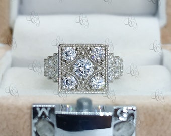 Victorian Edwardian 2.27Ct Round Cut Diamond 925 Silver Art Deco Engagement Ring