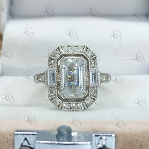 2.30 Carat Vintage Art Deco Style Emerald Cut Antique Engagement Ring In 925 Sterling Silver For Women Wire Shank Ring Antique Style Ring