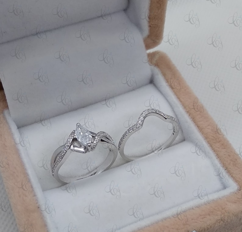 1.60CT Marquise Cut CZ Engagement Ring With Matching Wedding Band Set In 925 Sterling Silver For Women