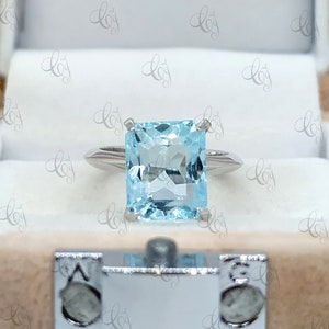 6 Carat Aquamarine Emerald Cut Engagement Cocktail Ring In 925 Sterling Silver Aquamarine Solitaire Ring Wedding Ring
