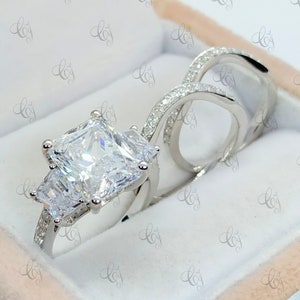 3.17 CT Radiant Cut Wedding Engagement Trio Ring Sets In Solid 925 Sterling Silver - 3PCS - Bridal Ring Sets -Three Stone Ring -Gift For Her