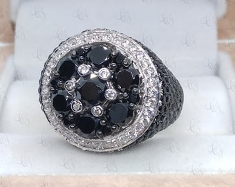 New Men&#39;s 10.48 Ct.tw Black and White Round Cut Engagement Ring In Solid 925 Sterling Silver, Pinky Ring, Anniversary Ring, Cocktail Ring