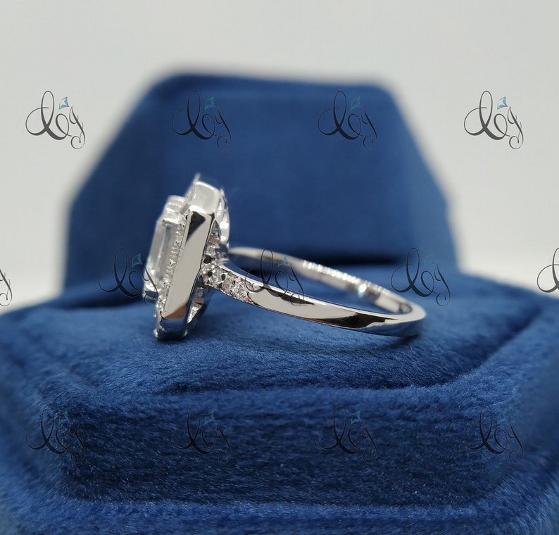 Art Deco 2.14 Carat Asscher Cut Diamond Wedding Engagement Ring In 935 Argentium Silver, Art Deco Ring, Antique Engagement Ring Vintage Ring image 3