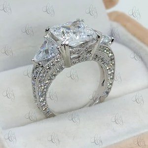 Vintage Art Deco Style 3.65 Ct Princess Cut Engagement Ring In 925 Sterling Silver Antique Style Ring Vintage Style Ring Three Stone Ring