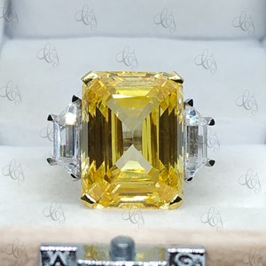 Large 18 Ct Yellow Emerald Solitaire Cocktail Ring Party Ring Engagement Ring In 925 Sterling Silver Hollywood Star Ring Celebrity Inspired