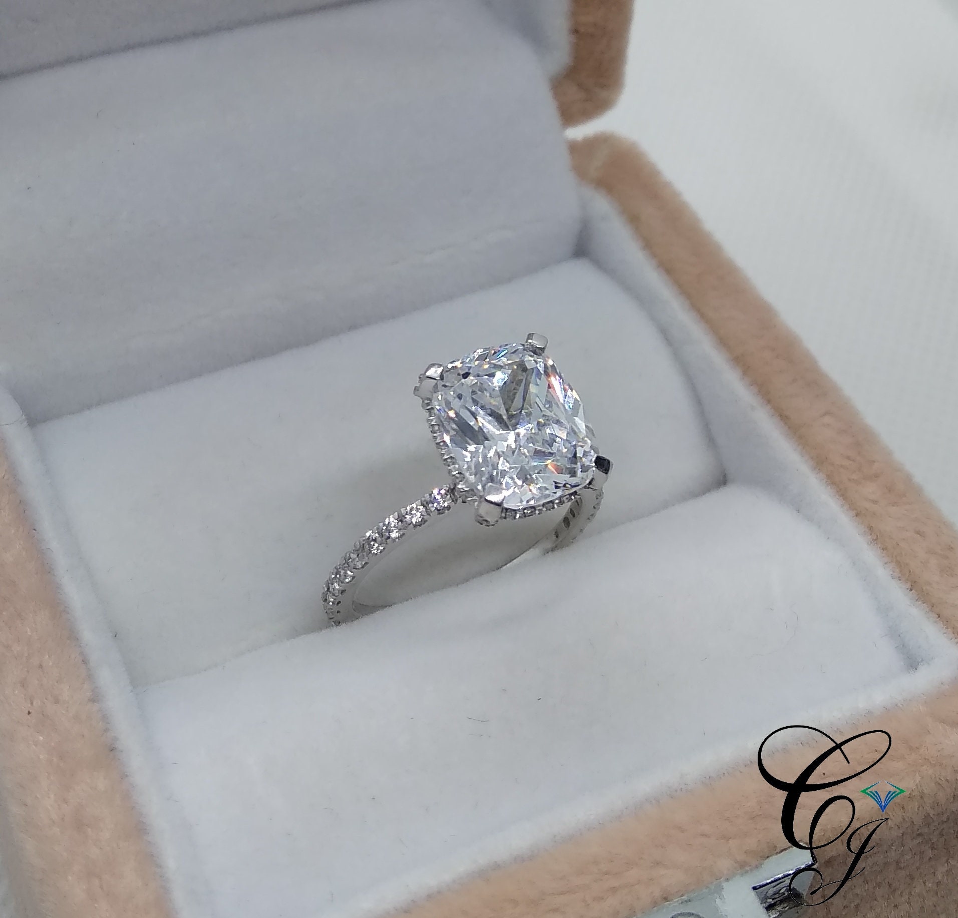 Awesome 4.30 CT Hidden Halo Cushion Cut CZ Engagement Ring In Etsy
