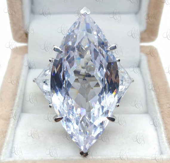 Wonderful 100 CT 42x20MM Large Marquise Engagement Cocktail Ring 925 Sterling Silver - Sparkle Ring - Luxury Ring - Party Ring- Gift For Her