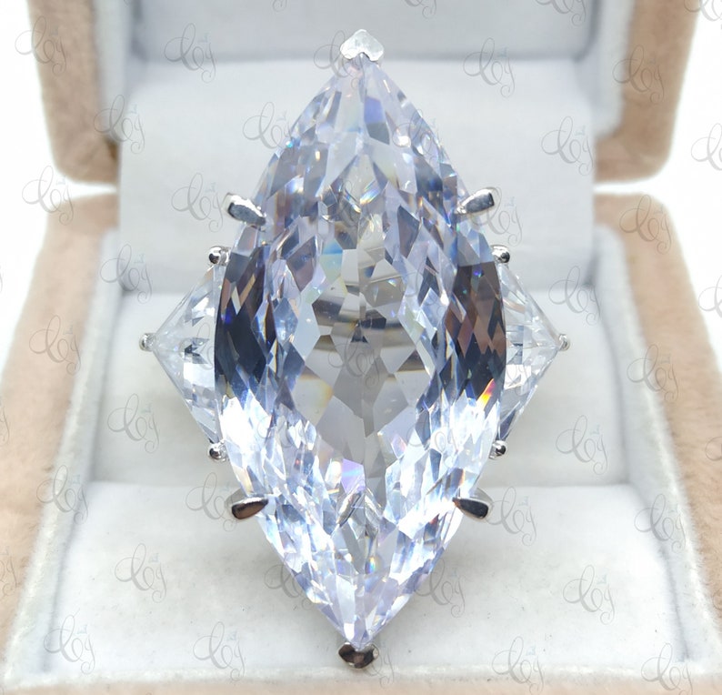 Wonderful 100 CT 42x20MM Large Marquise Engagement Cocktail Ring 925 Sterling Silver - Sparkle Ring - Luxury Ring - Party Ring- Gift For Her image 1