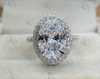 6,05 CT ovaal geslepen diamanten verlovingsring 935 Argentiumzilveren trouwring, ovale trouwring, ovaal geslepen halo-verjaardagsring, beloftering