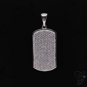 Men&#39;s Pave 1.64ct Round Cut AAA+ CZ Dog Tag Charm Pendant In Solid 925 Sterling Silver, Mens Pendant, Pendant Without Chain