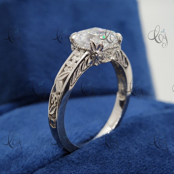 Vintage Edwardiaanse 2 kt Asscher geslepen diamanten verlovingsring in 935 Argentiumzilver, antieke ring, Asscher Solitaire-ring, Art Deco-ring cadeau