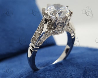 Anello di fidanzamento antico edoardiano con diamante taglio europeo da 2,05 carati, anello in argento sterling Art Déco, anello nuziale vintage, regalo per donna