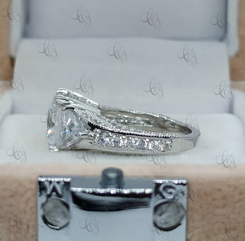 Vintage Art Deco Style 3.65 Ct Princess Cut Engagement Ring In 925 Sterling Silver Antique Style Ring Vintage Style Ring Three Stone Ring