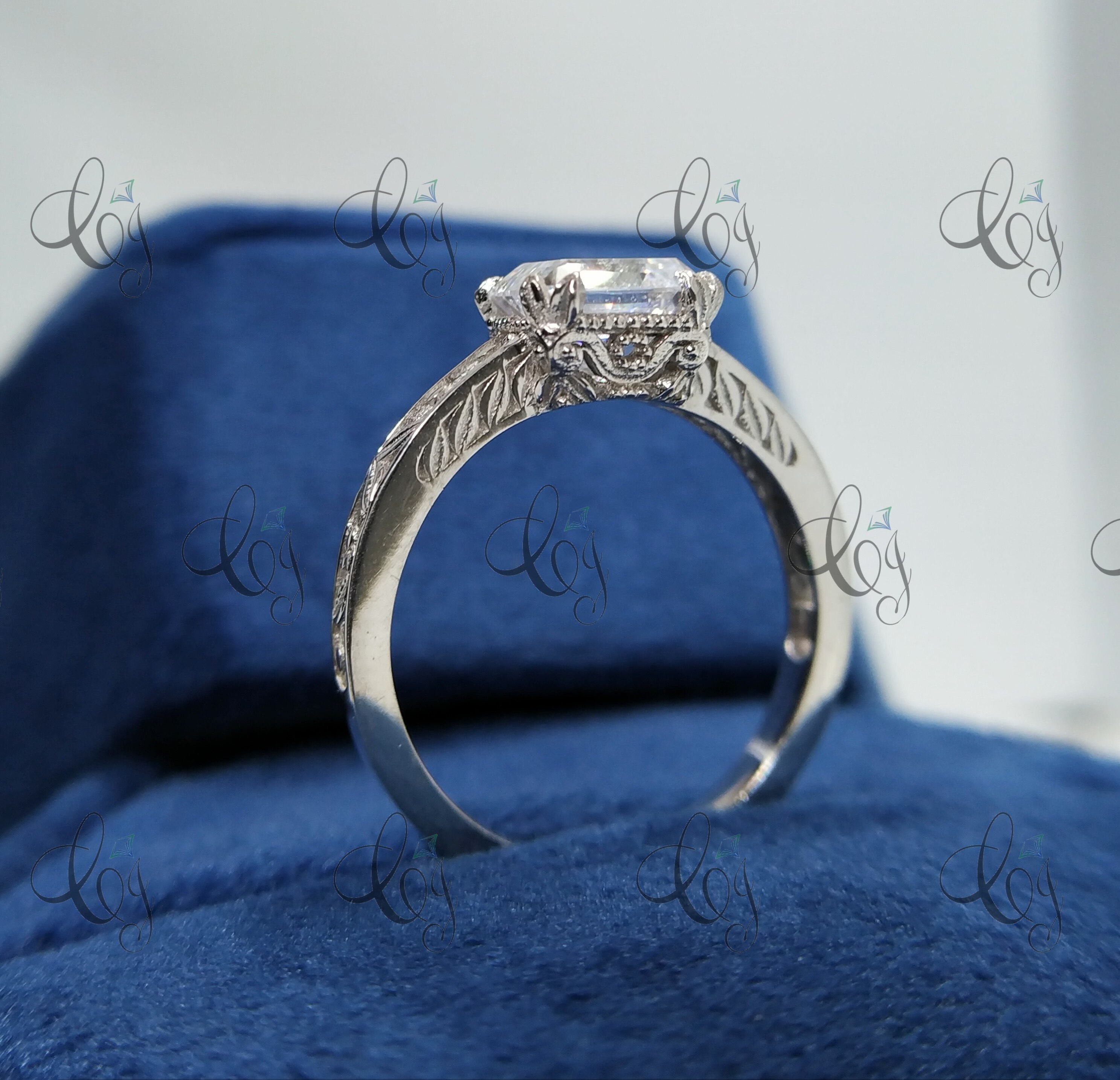 Halo Style 2,40 CT Prinzessin Form Aquamarin Edelstein Verlobungsring