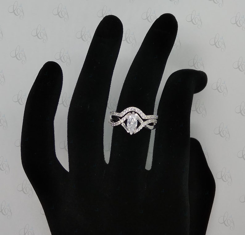 1.60CT Marquise Cut CZ Engagement Ring With Matching Wedding Band Set In 925 Sterling Silver For Women