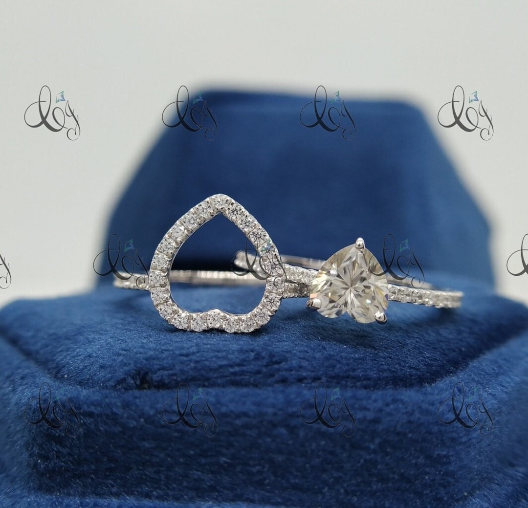 Timant Heart Set Heart Moissanite Engagement Ring Set Promise Ring Sets Sterling Silver ...