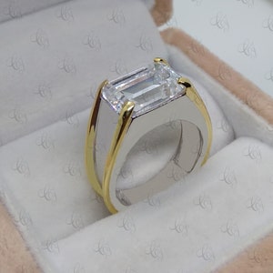 Huge 12CT Emerald Cut Solitaire Men&#39;s Engagement Ring 925 Silver Gift For Him