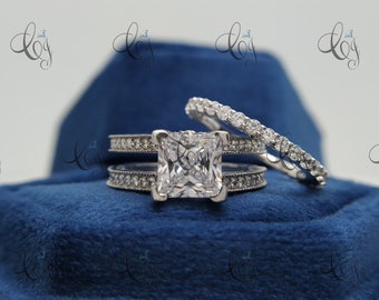 Carat Princess Cut Diamond Engagement Wedding Ring Set In Solid 925  Sterling Silver Enhancer Band Ring, Bridal Set Gift For Women
