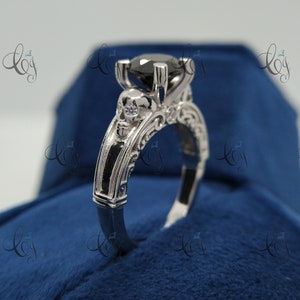 2 Carat Black Round Cut Moissanite Two Skull Engagement Wedding Ring In 925 Sterling Silver Gothic Vintage Skull Ring Anniversary Punk Gift