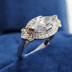 Victorian East West Marquise Solitaire Engagement Ring 2 CT Marquise Wedding Ring Sterling Silver Vintage Style Bridal Ring Anniversary Ring