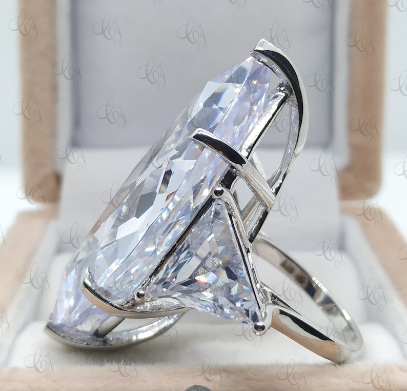 Wonderful 100 CT 42x20MM Large Marquise Engagement Cocktail Ring 925 Sterling Silver - Sparkle Ring - Luxury Ring - Party Ring- Gift For Her image 3