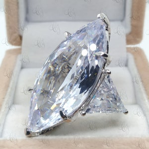 Wonderful 100 CT 42x20MM Large Marquise Engagement Cocktail Ring 925 Sterling Silver - Sparkle Ring - Luxury Ring - Party Ring- Gift For Her image 2
