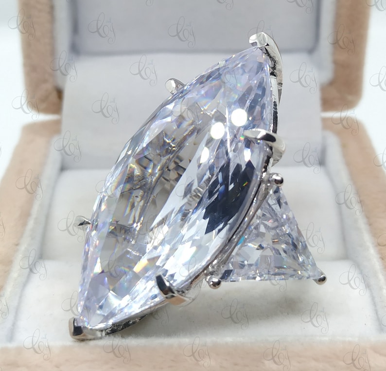 Wonderful 100 CT 42x20MM Large Marquise Engagement Cocktail Ring 925 Sterling Silver - Sparkle Ring - Luxury Ring - Party Ring- Gift For Her image 2
