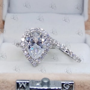 2.69 CT Halo Pear Shaped Wedding Engagement Ring Set 925 Sterling Silver - Bridal Set - Promise Ring Set - Halo Ring - Wedding Set For Her