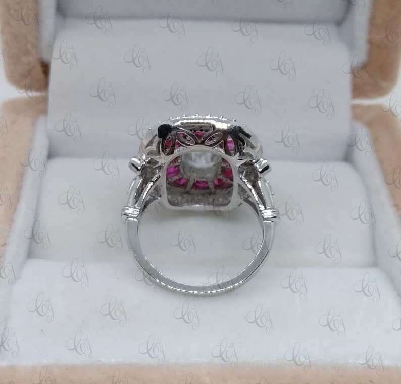 Art Deco 1.85 Carat White Cushion Cut and Ruby CZ Engagement Cocktail Ring In 925 Sterling Silver For Women/'s
