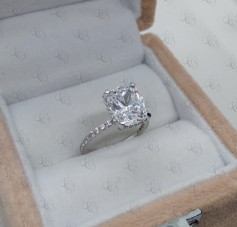 Anniversary Ring Proposal Ring Awesome 4.30 CT Hidden Halo Cushion Cut CZ Engagement Ring In Solid 925 Sterling Silver Wedding Ring