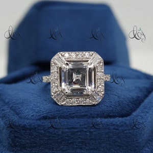 Art Deco 2.14 Carat Asscher Cut Diamond Wedding Engagement Ring In 935 Argentium Silver, Art Deco Ring, Antique Engagement Ring Vintage Ring image 2