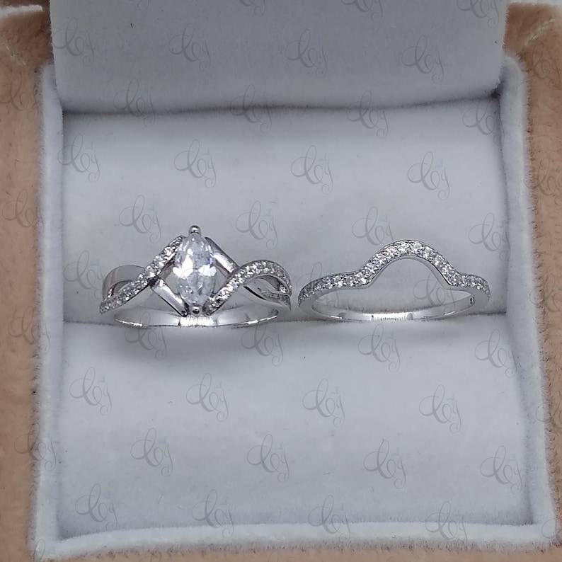 1.60CT Marquise Cut CZ Engagement Ring With Matching Wedding Band Set In 925 Sterling Silver For Women