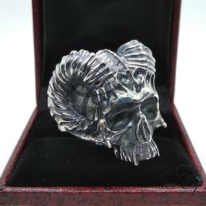 Heavy Gothic Classical Halloween Horned Demon Skull 925 Sterling Silver Skull Head Men&#39;s Ring Biker, Engagement Ring, Skull Ring For Men&#39;s
