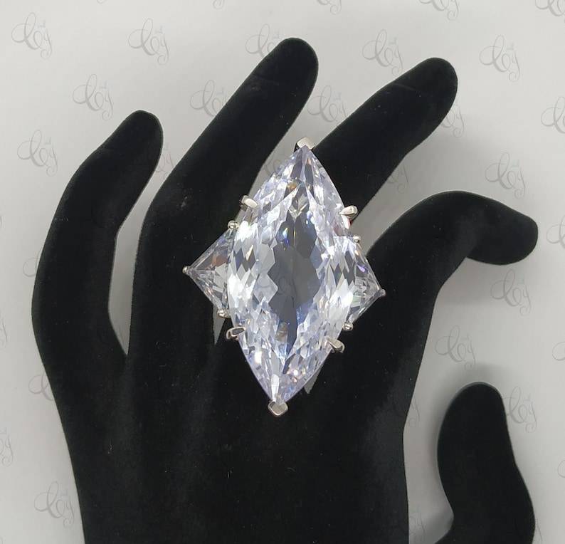 Wonderful 100 CT 42x20MM Large Marquise Engagement Cocktail Ring 925 Sterling Silver - Sparkle Ring - Luxury Ring - Party Ring- Gift For Her image 6