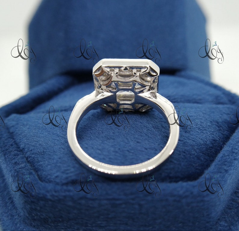 Art Deco 2.14 Carat Asscher Cut Diamond Wedding Engagement Ring In 935 Argentium Silver, Art Deco Ring, Antique Engagement Ring Vintage Ring image 4