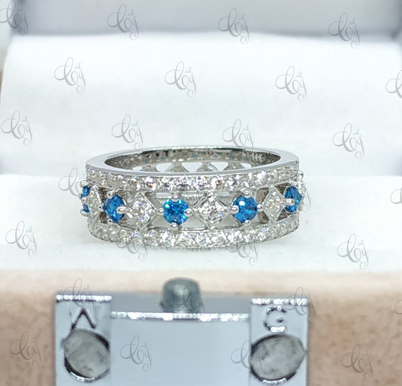Stackble Eternity Anniversary Band Ring 2.64 Tcw White /& Blue Round Cut Fully Eternity Wedding Band In 925 Sterling Silver For Womens