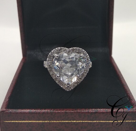 Big 5.20ct Heart Shaped Diamond Halo Engagement Proposal Ring 925 Silver Big 5.20ct Heart Shaped Diamond Halo Engagement Proposal Ring 925 Silver