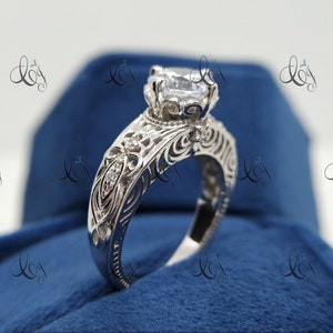 Vintage 2.00 Carat Round Cut Diamond  Wedding Engagement Ring In 935 Argentium Silver, Art Deco Ring, Antique Engagement Ring Edwardian Ring
