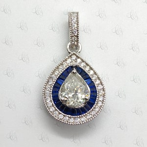 2.50 Ct Birnenschliff und Saphir Antik Art Deco Anhänger in 925 Sterling Silber