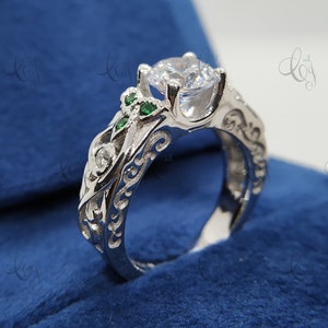 Diamonds and Emeralds Accent The Trinity Knots and Swirls Celtic Engagement Ring Moissanite Ring Trinity Celtic Knot Engagement Ring For Her