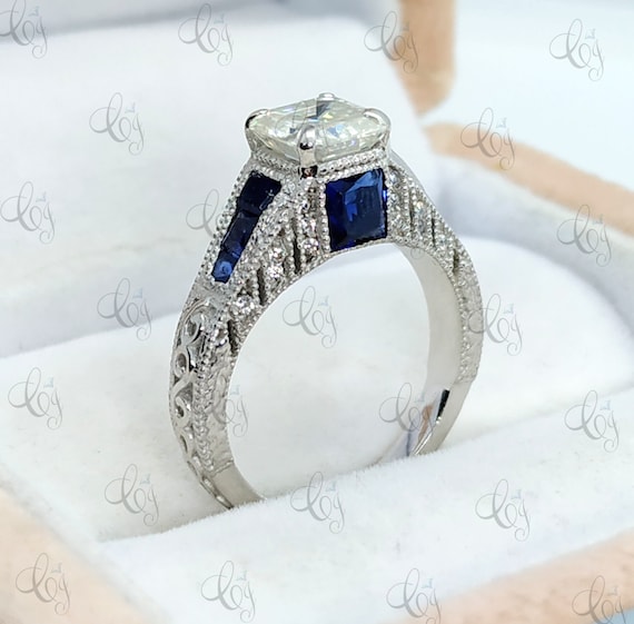 Solid 925 Sterling Silver Vintage Style Ring 1 Ct Two Tone Color