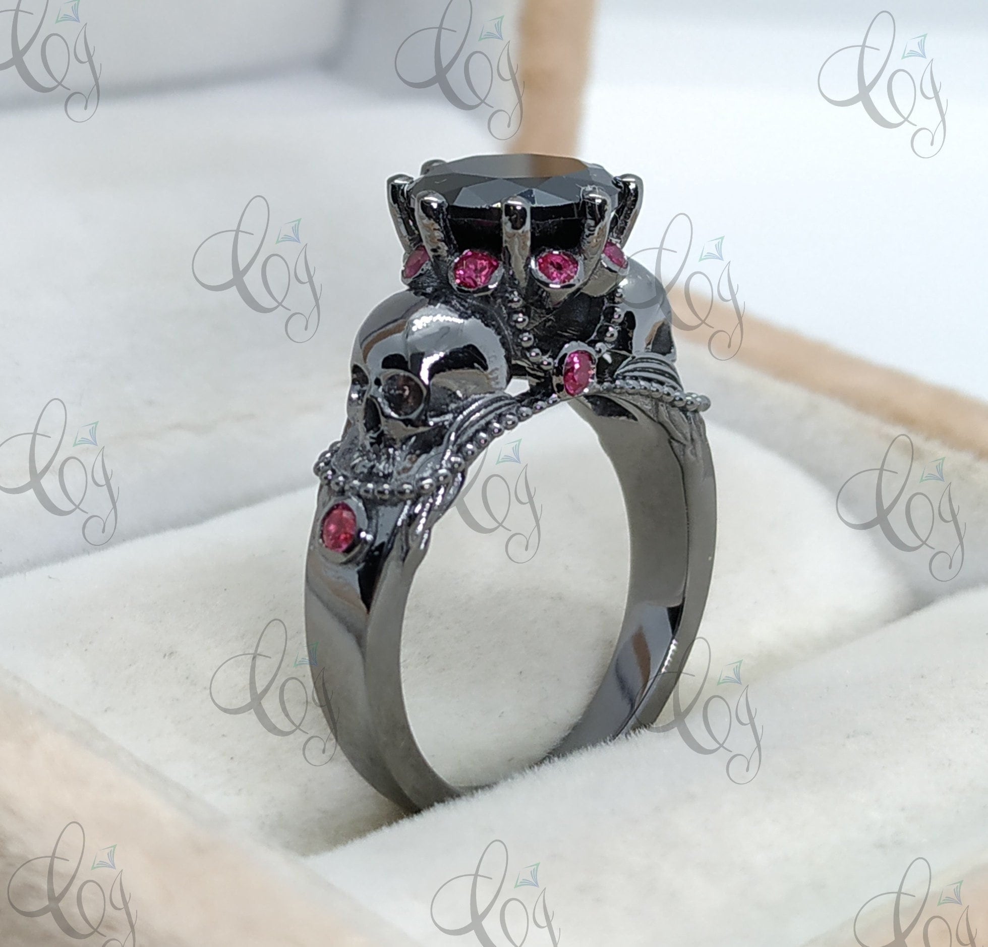 Mens black deals skull wedding rings