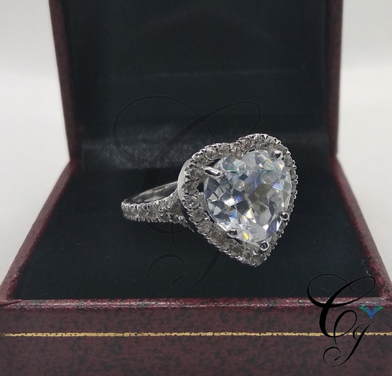 Big 5.20ct Heart Shaped Diamond Halo Engagement Proposal Ring 925 Silver 