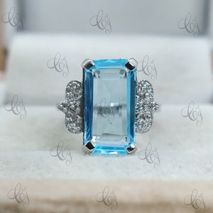 5.00 Ct Esmeralda corte aguamarina Vintage estilo Art Deco anillo de compromiso en plata de ley 925 Aqua diamante anillo estilo Art Deco anillo para mujer