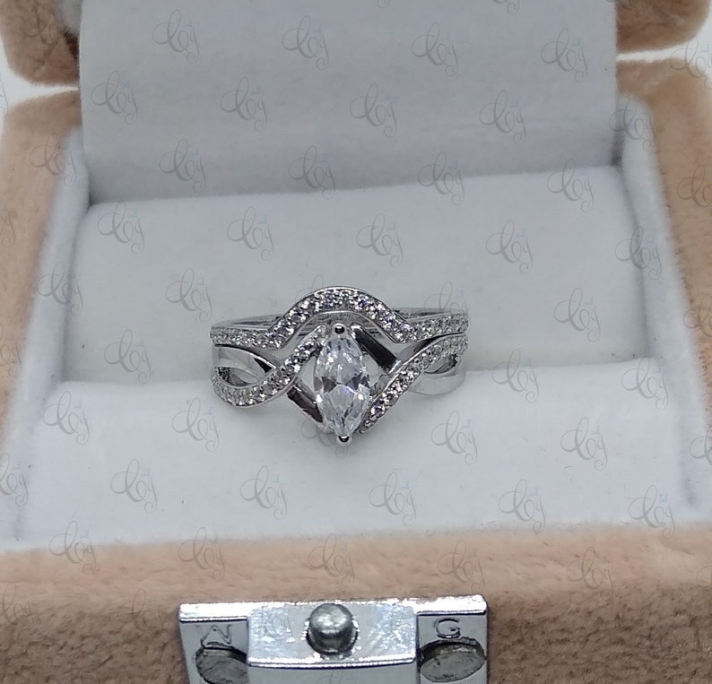 1.60CT Marquise Cut CZ Engagement Ring With Matching Wedding Band Set In 925 Sterling Silver For Women